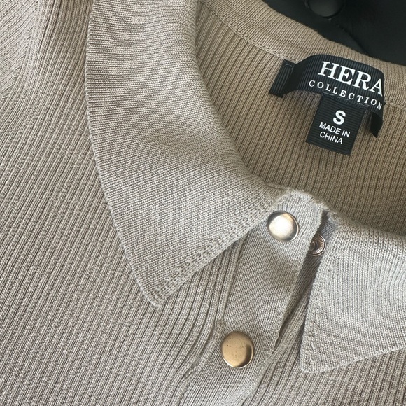 NWOT Hera Cropped Tan Collared Top - Picture 3 of 4